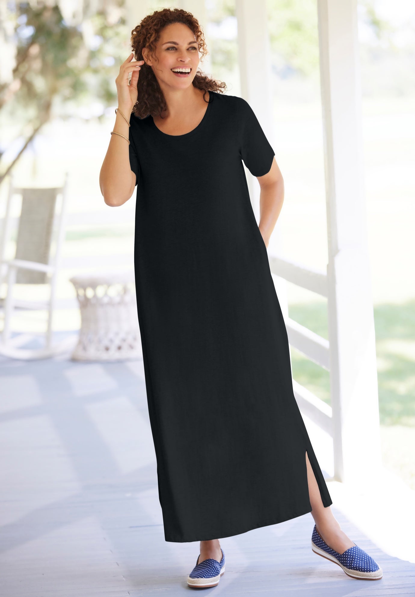 Perfect Short-Sleeve Scoopneck Maxi Tee Dress image number 0