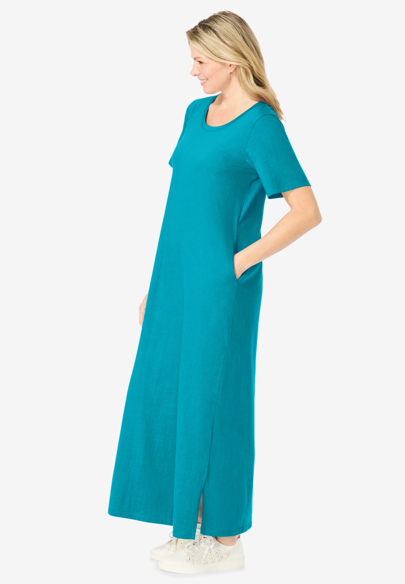 Perfect Short-Sleeve Scoopneck Maxi Tee Dress image number 2