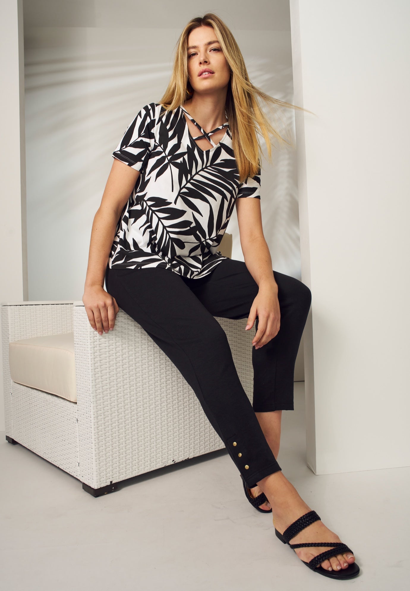 Stretch Cotton Crisscross Strap Tee image number 2