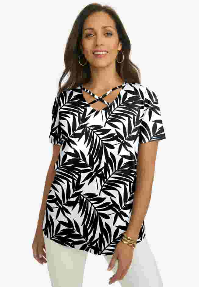 Stretch Cotton Crisscross Strap Tee image number 0