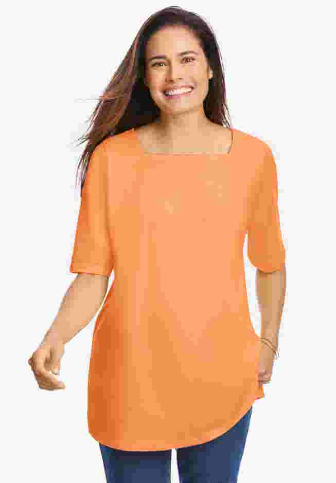 Perfect Elbow-Sleeve Square-Neck Tee image number 0
