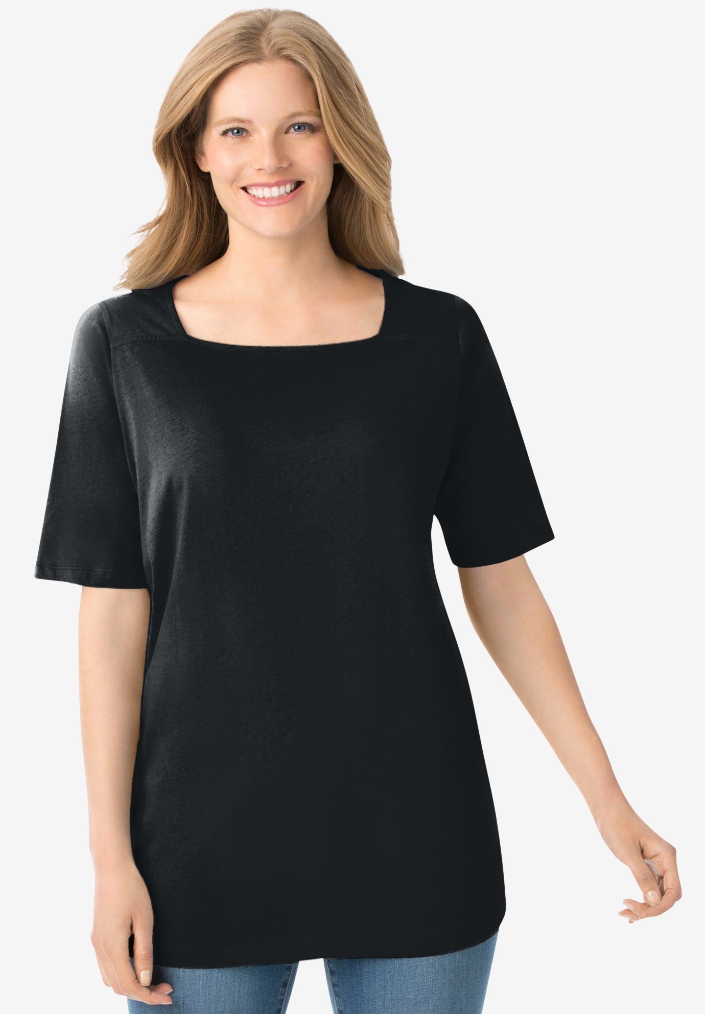 Perfect Elbow-Sleeve Square-Neck Tee image number 0