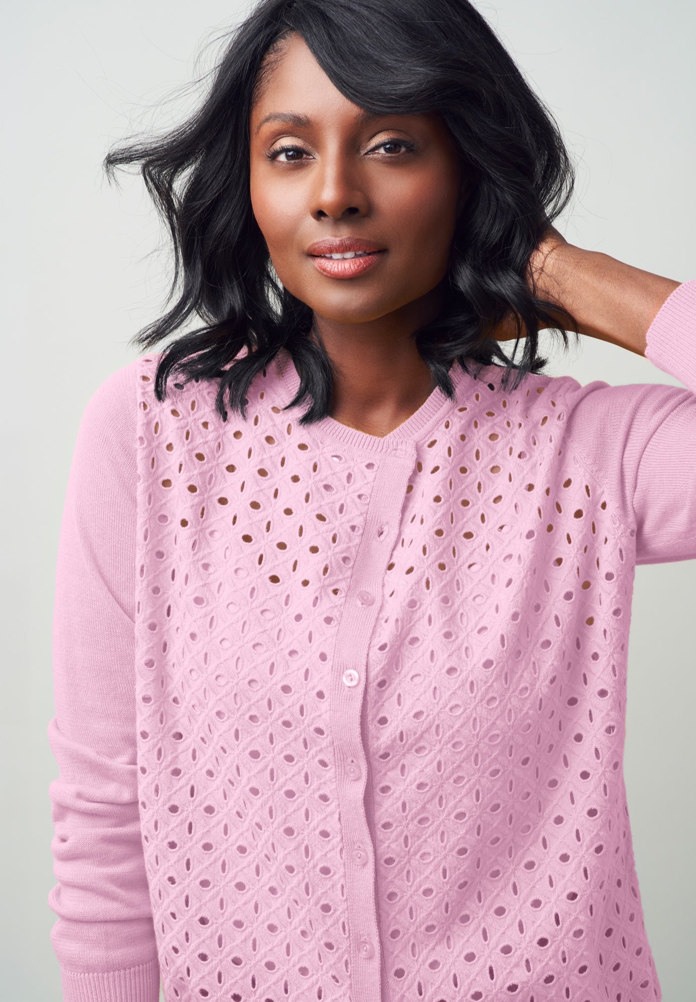 Fine Gauge Eyelet Cardigan image number 0
