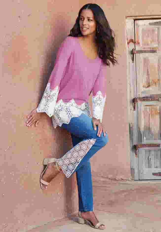Fine Gauge Lace Pullover Sweater image number 3