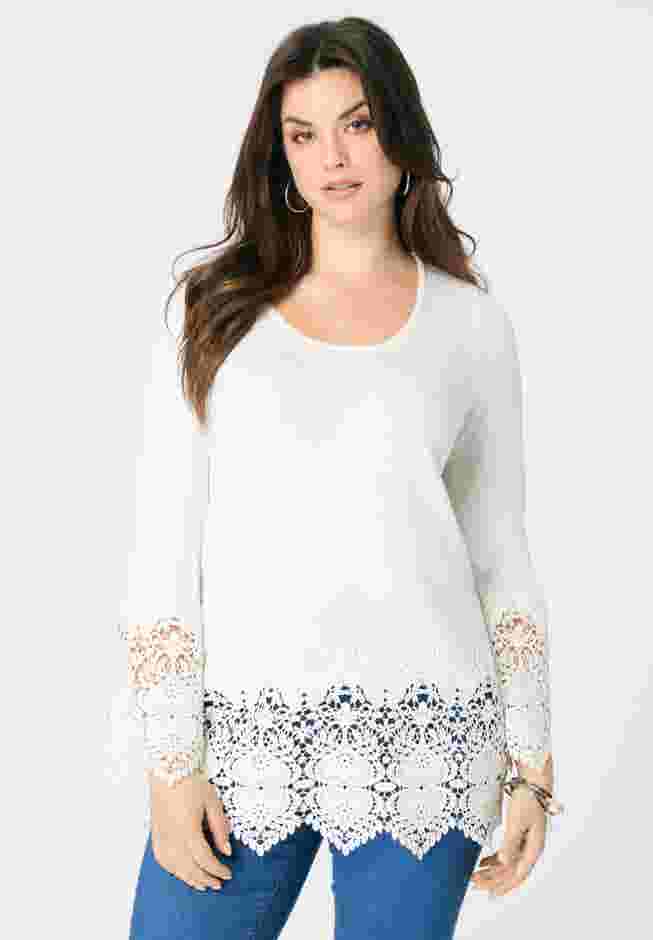 Fine Gauge Lace Pullover Sweater image number 0