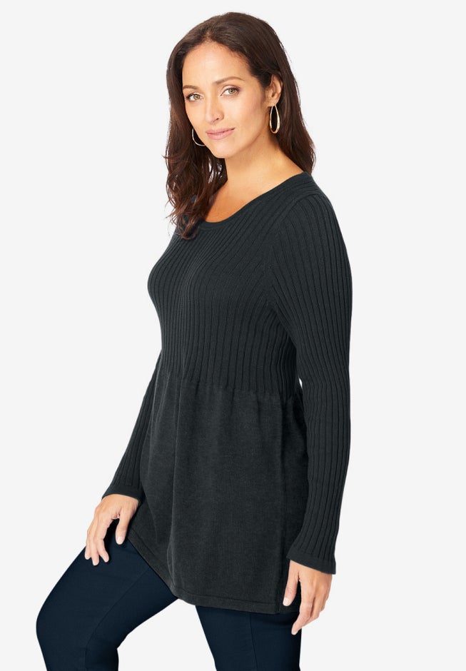 Ribbed Baby Doll Tunic Sweater image number 2