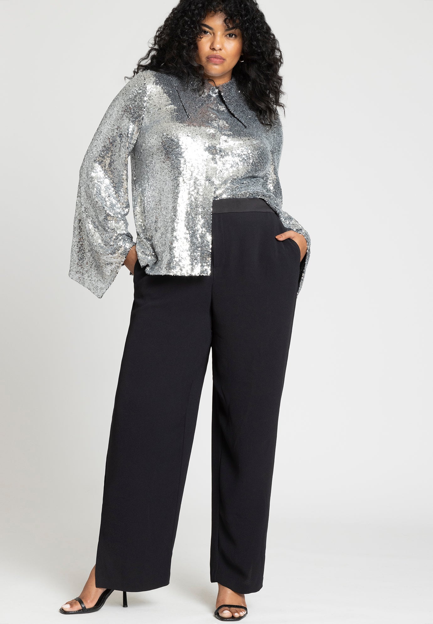 Flare Sleeve Sequin Button Down image number 4