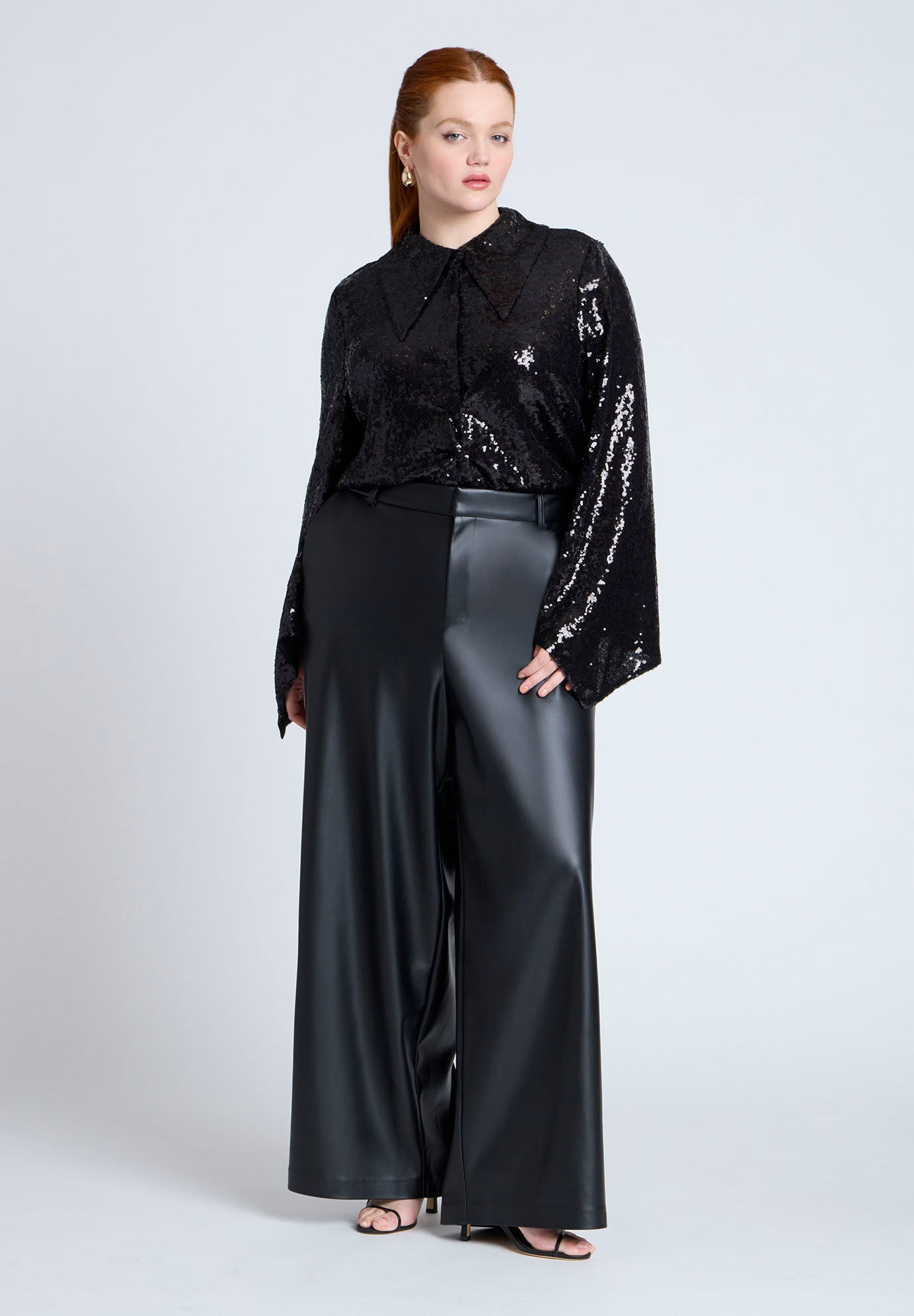 Flare Sleeve Sequin Button Down image number 2