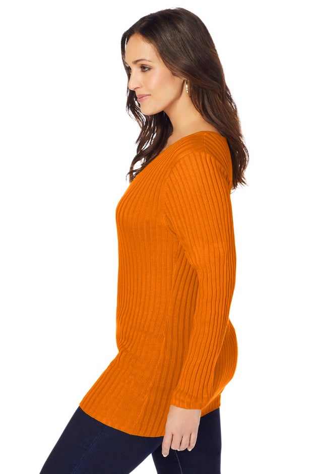 V-Neck Ribbed Sweater image number 2