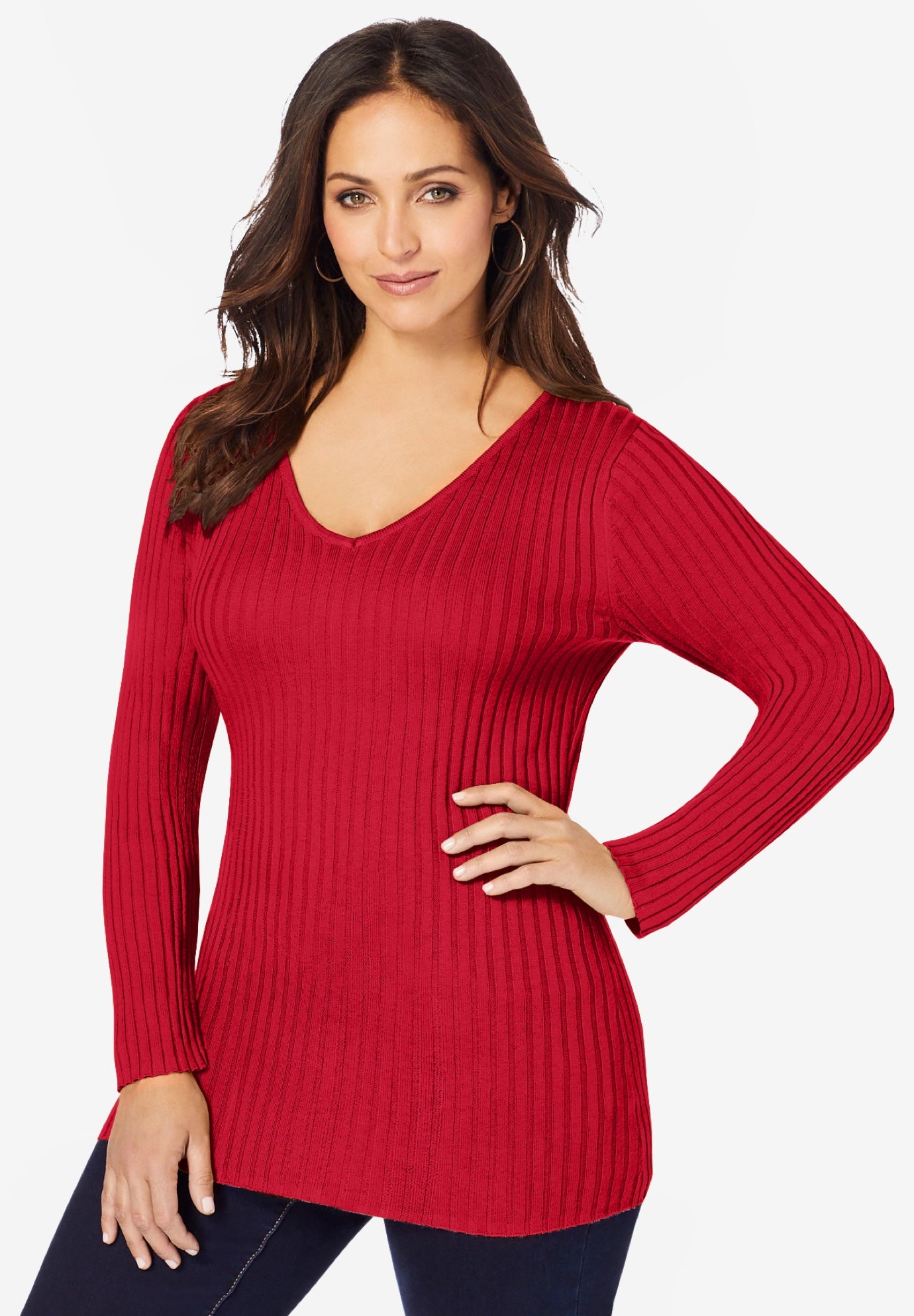 V-Neck Ribbed Sweater image number 0