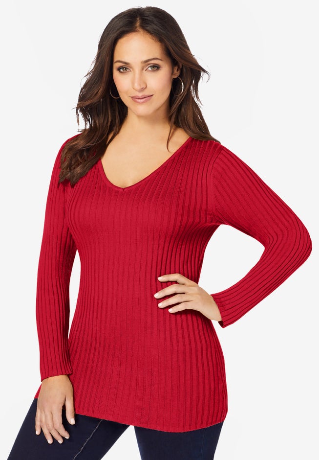 V-Neck Ribbed Sweater image number 0