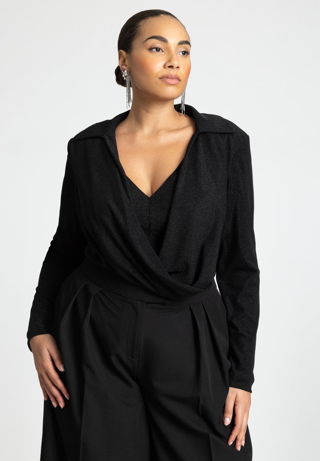 Sparkle Knit Cowl Neck Bodysuit image number 2