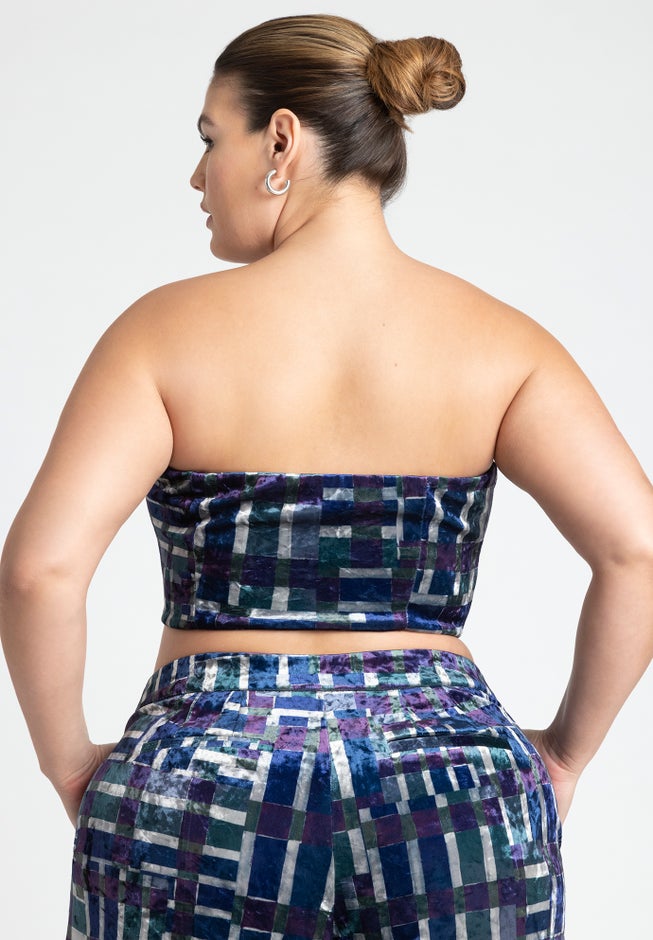 Printed Velvet Strapless Top image number 1