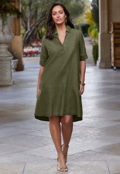Cuff Sleeve Denim Shirtdress
