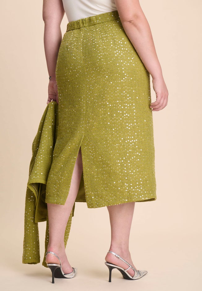Sequin Tweed Midi Skirt image number 2