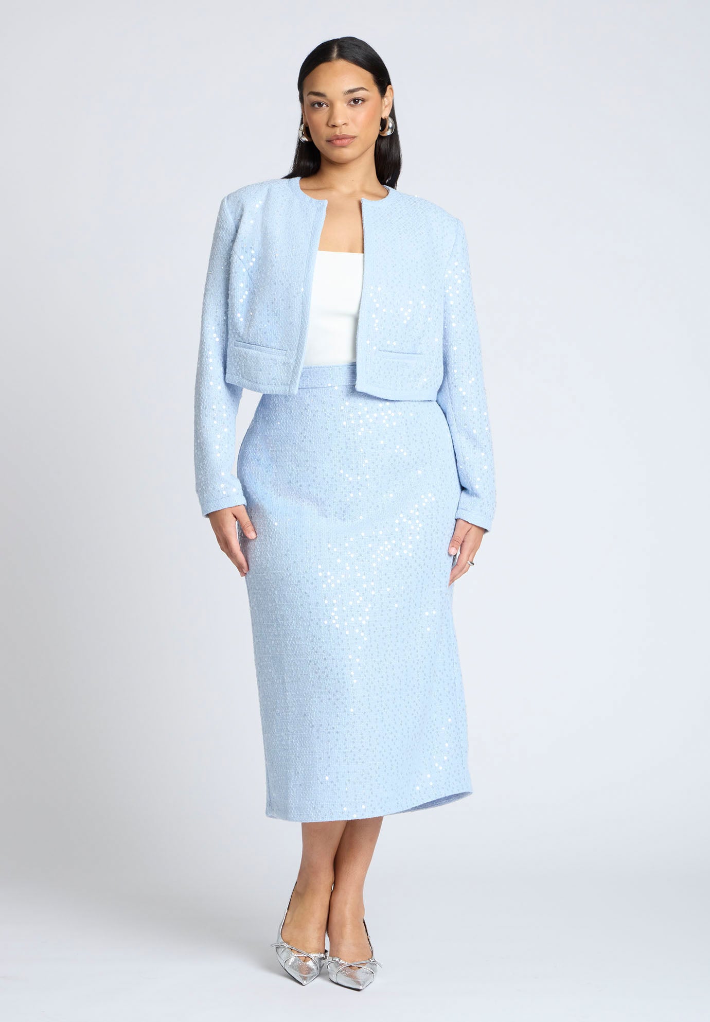 Sequin Tweed Midi Skirt image number 0