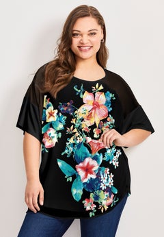 Mixed Media Floral Print Top