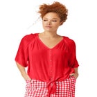 V-Neck Crinkle Tie-Front Elbow-Sleeve Blouse image number 0
