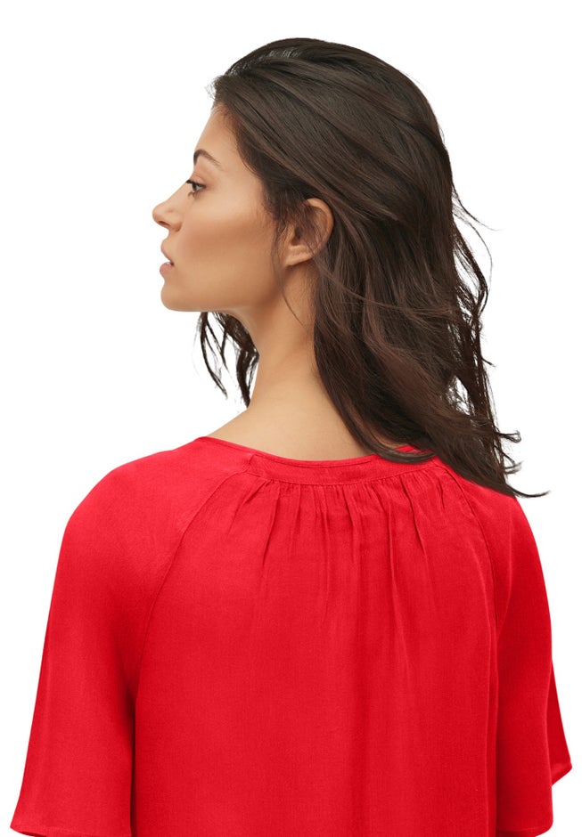 V-Neck Crinkle Tie-Front Elbow-Sleeve Blouse image number 1