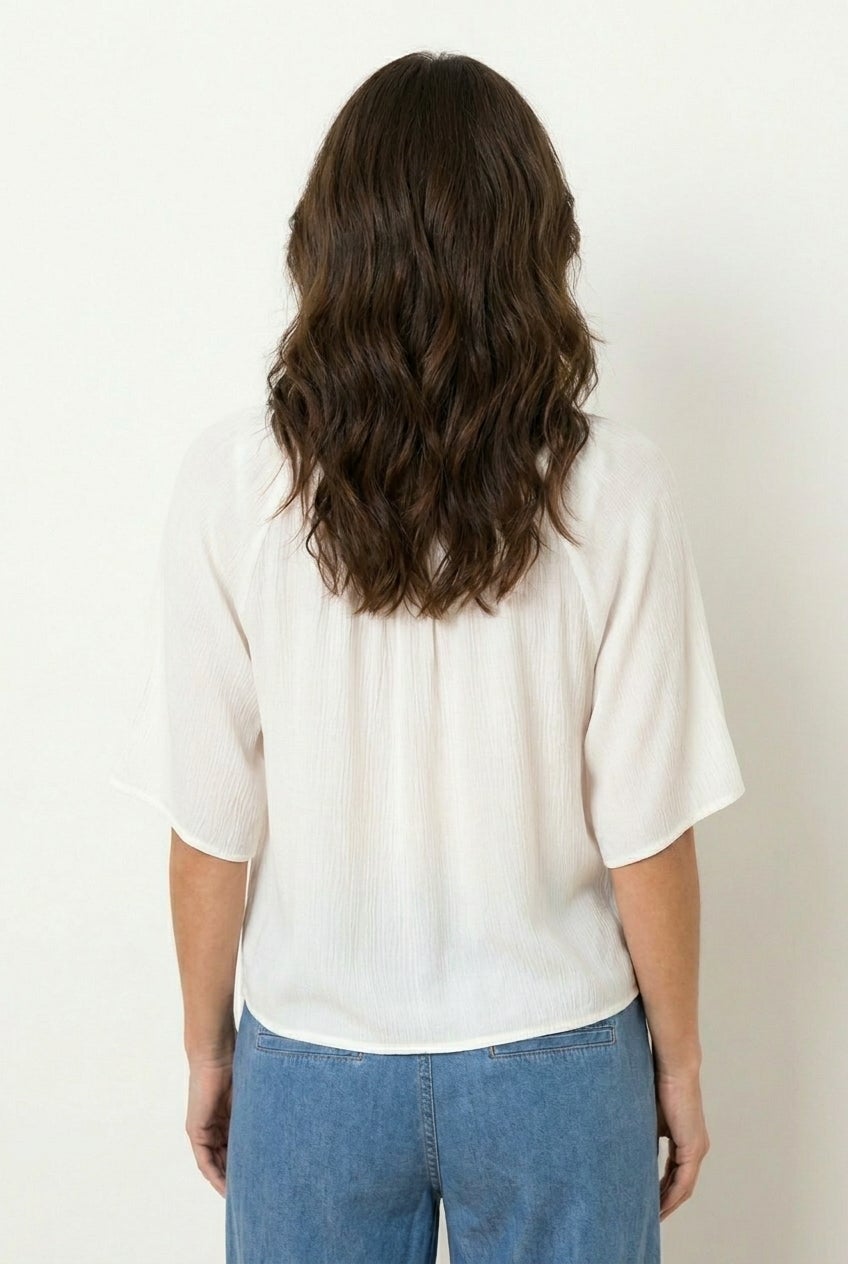 V-Neck Crinkle Tie-Front Elbow-Sleeve Blouse image number 1