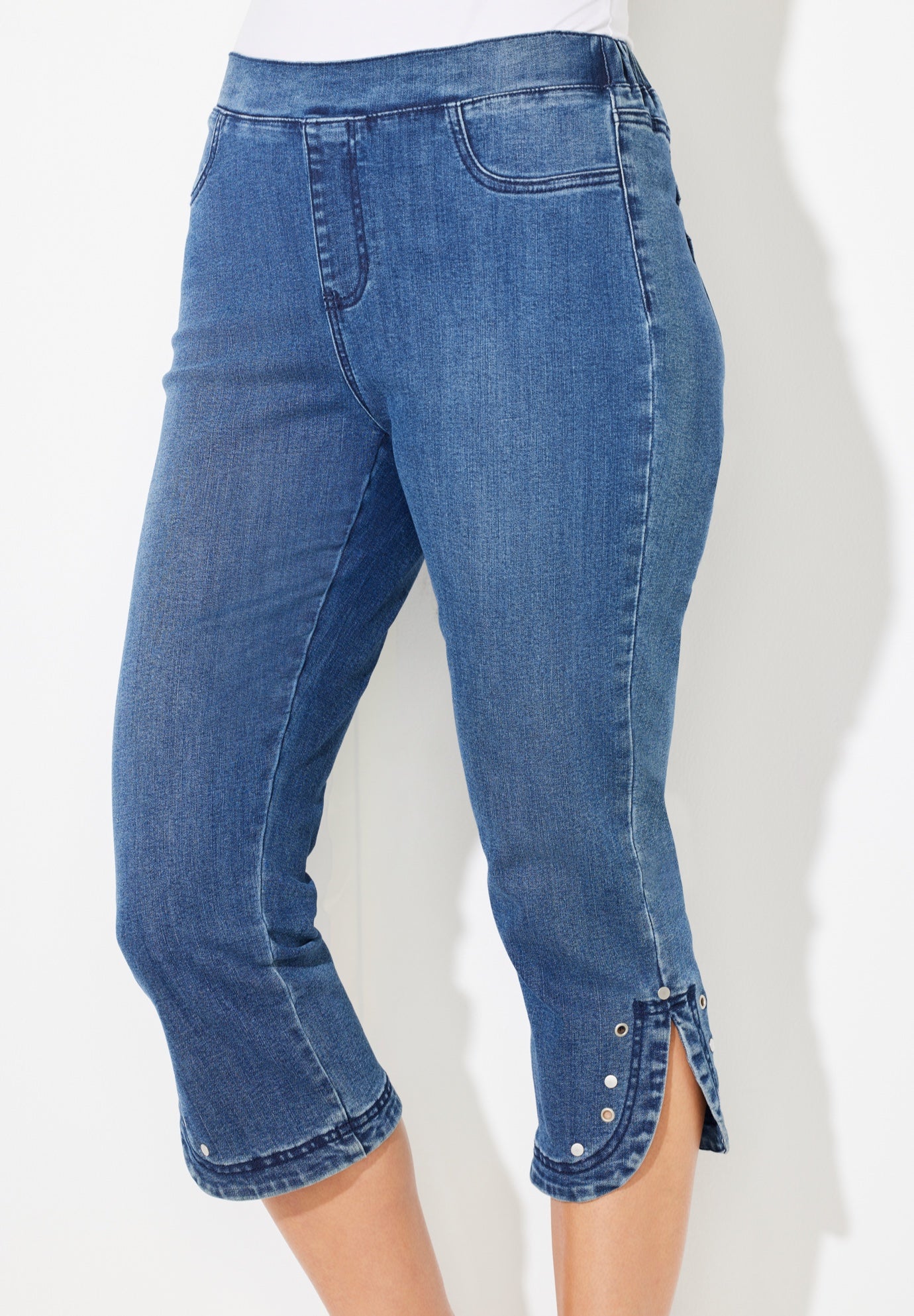 Studded Hem Denim Capri image number 1