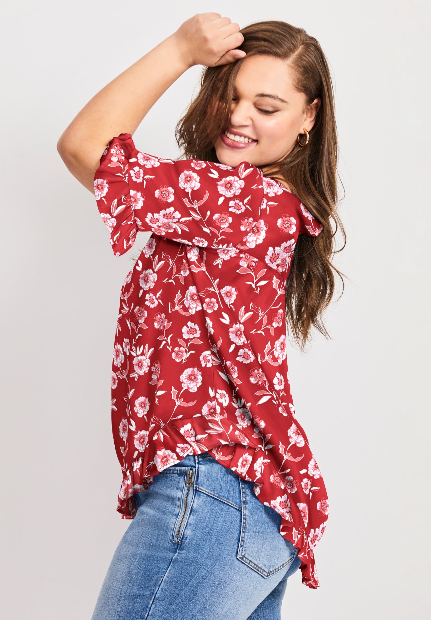 Crew Ruffle Hem Top image number 2