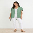Linen-Blend V-Neck Button-Front Dolman Sleeve Oversized Tunic image number 0