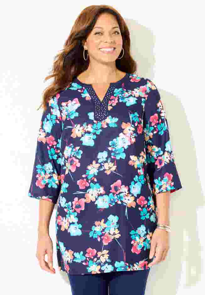 Y-Neck Stud Accent Tunic image number 0