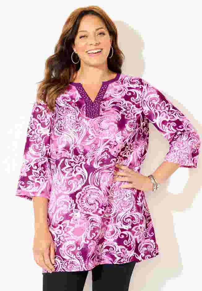 Y-Neck Stud Accent Tunic image number 0