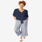 Gingham Back Elastic Wide Leg Crop Pants image number null