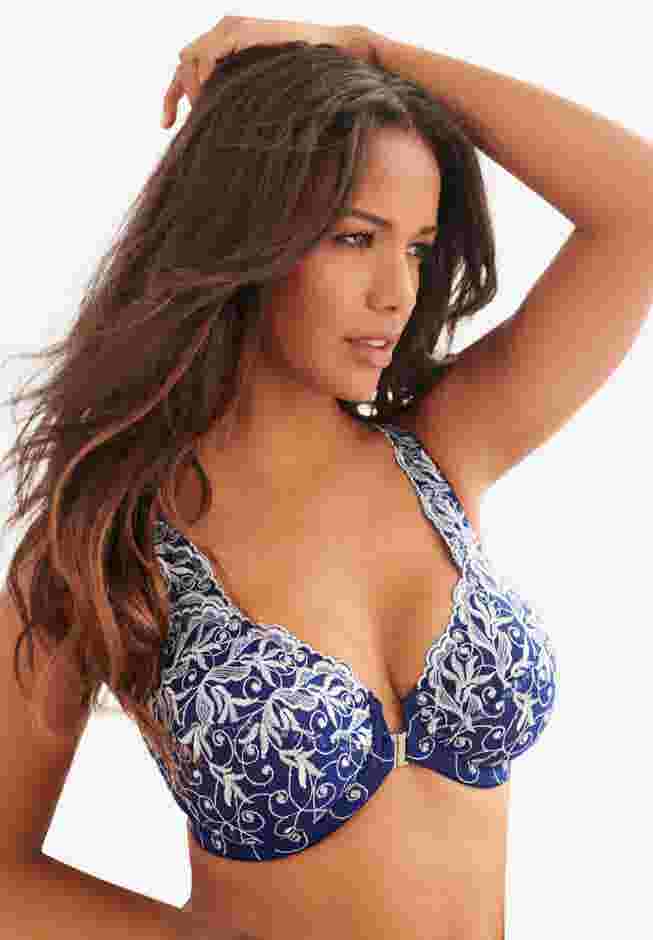 Embroidered Front-Close Underwire Bra image number 0