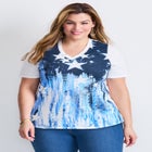 V-Neck Short Sleeve Graphic Tee image number null