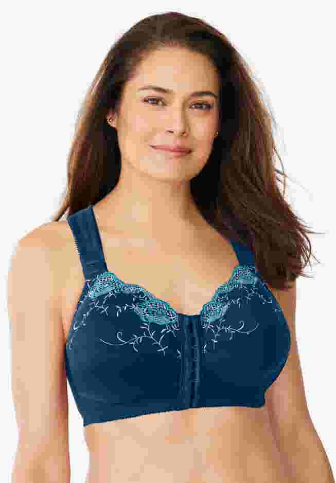 Front-Close Embroidered Wireless Posture Bra image number 3