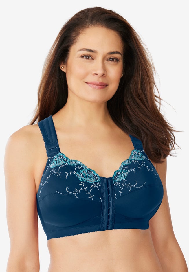 Front-Close Embroidered Wireless Posture Bra image number 4
