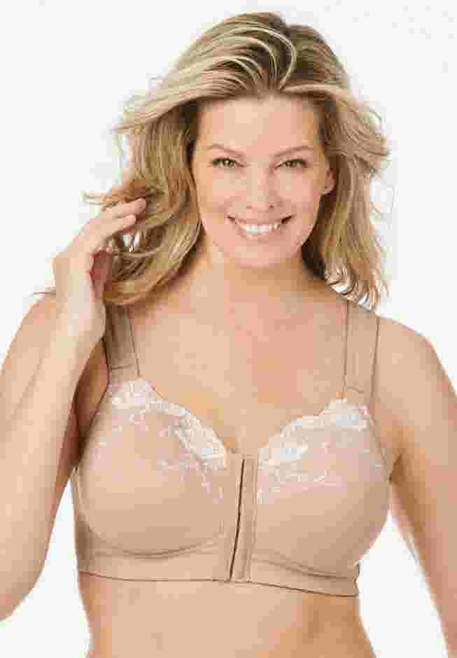 Front-Close Embroidered Wireless Posture Bra image number 0