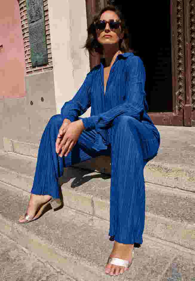 Plisse Button-Front Blouse image number 3