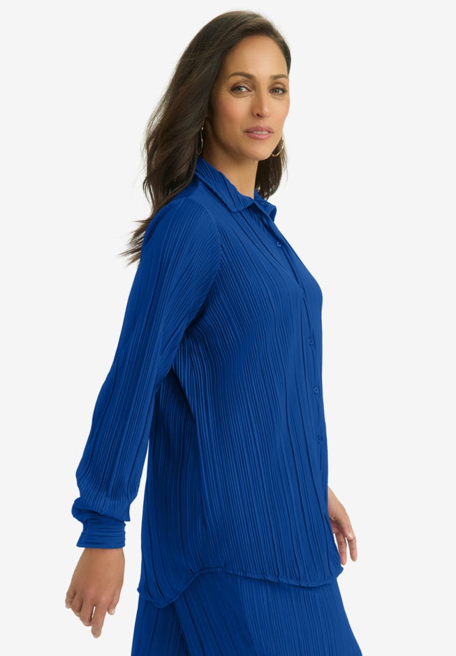 Plisse Button-Front Blouse image number 3