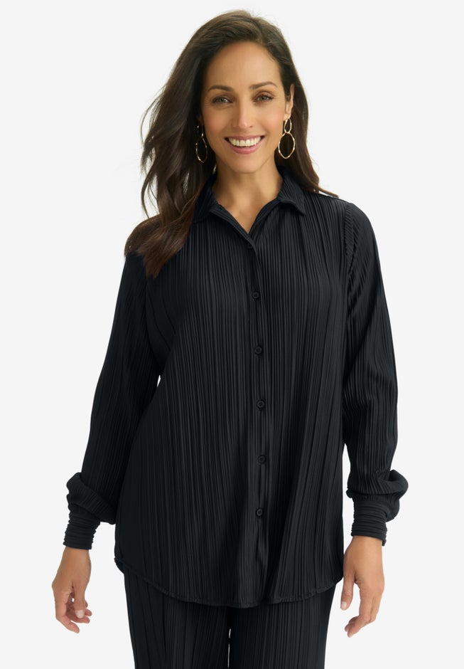 Plisse Button-Front Blouse image number 0