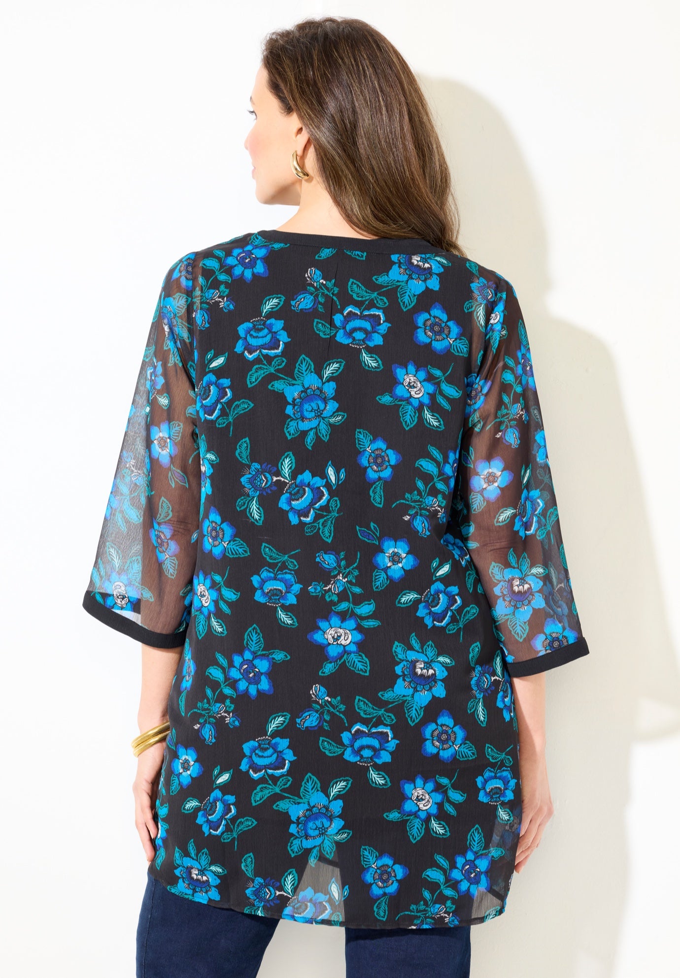 Y-Neck Half Placket Blouse image number 1