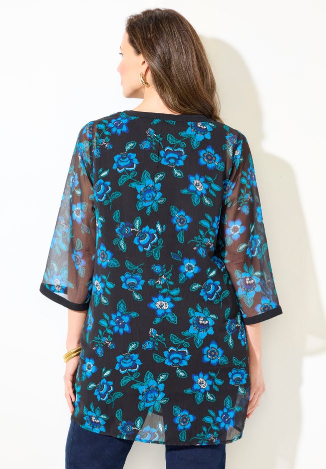 Y-Neck Half Placket Blouse image number 1