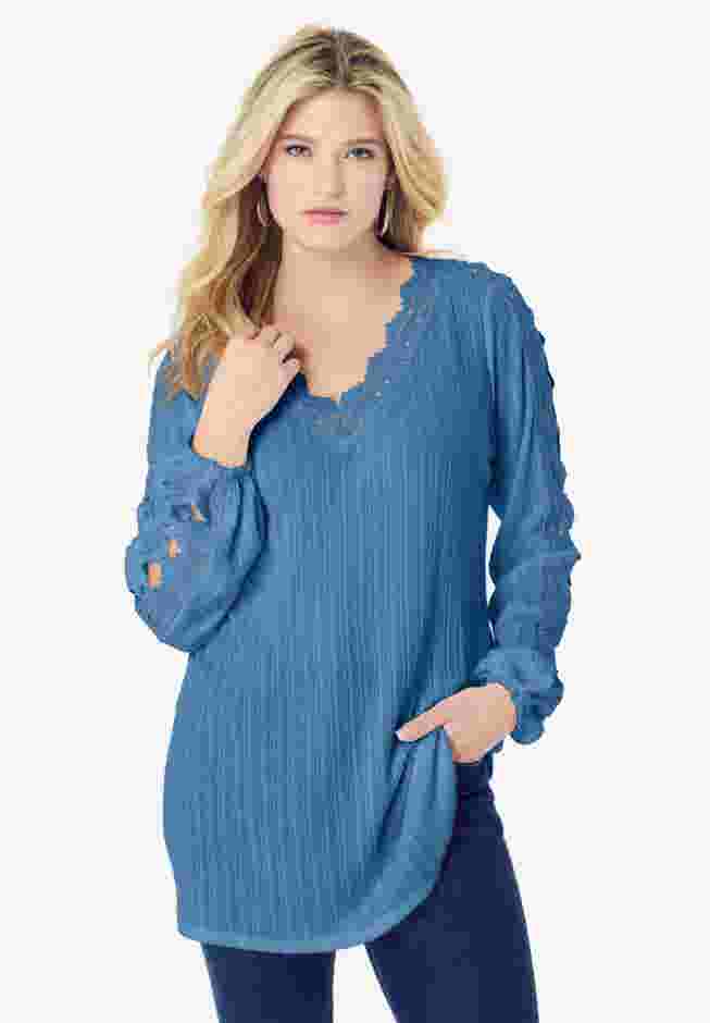 Lace Trim and Appliquéd Tee image number 0