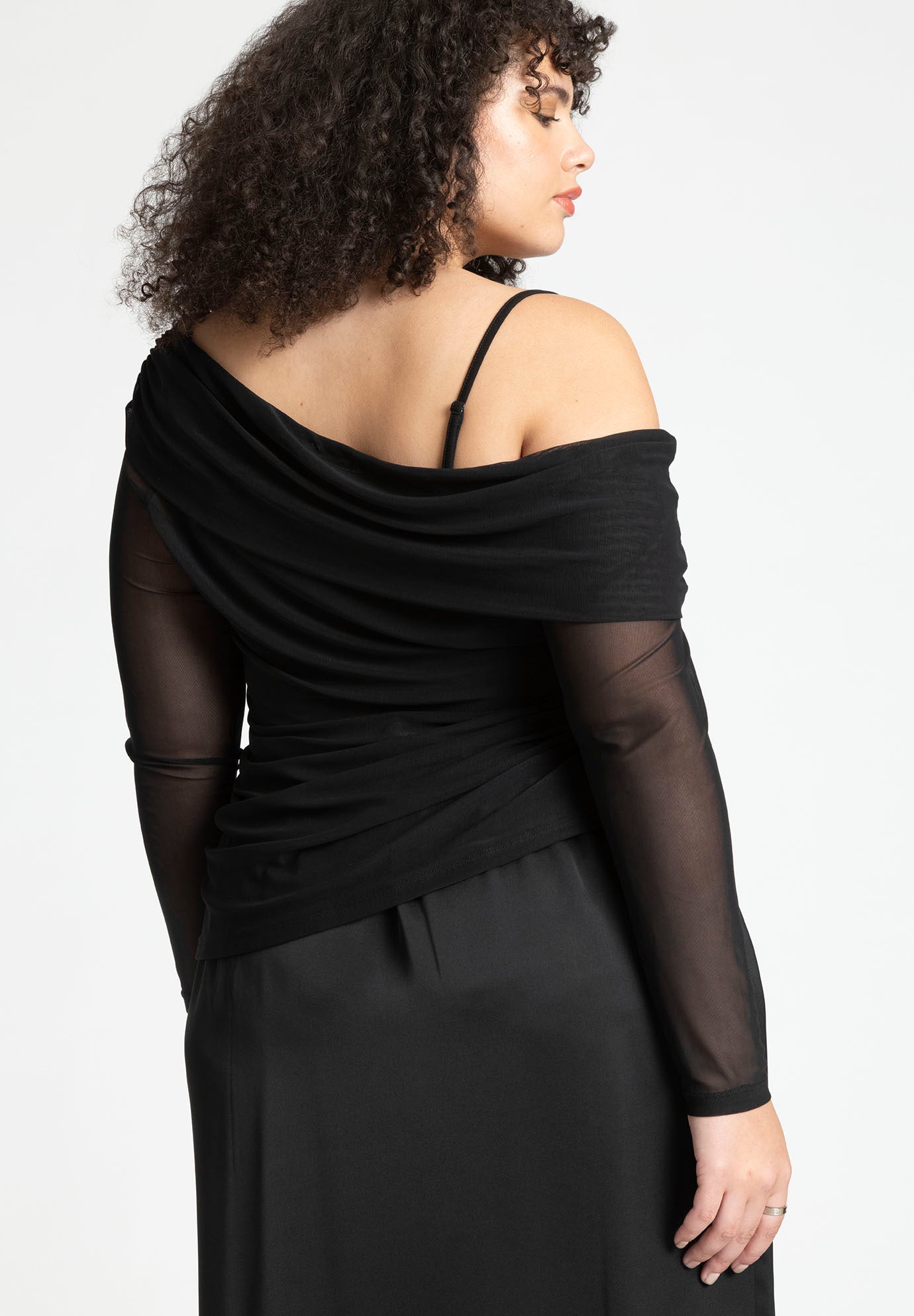 Off The Shoulder Shirred Mesh Top image number 1