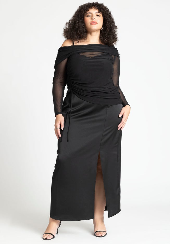 Off The Shoulder Shirred Mesh Top image number 3