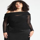 Off The Shoulder Shirred Mesh Top image number null