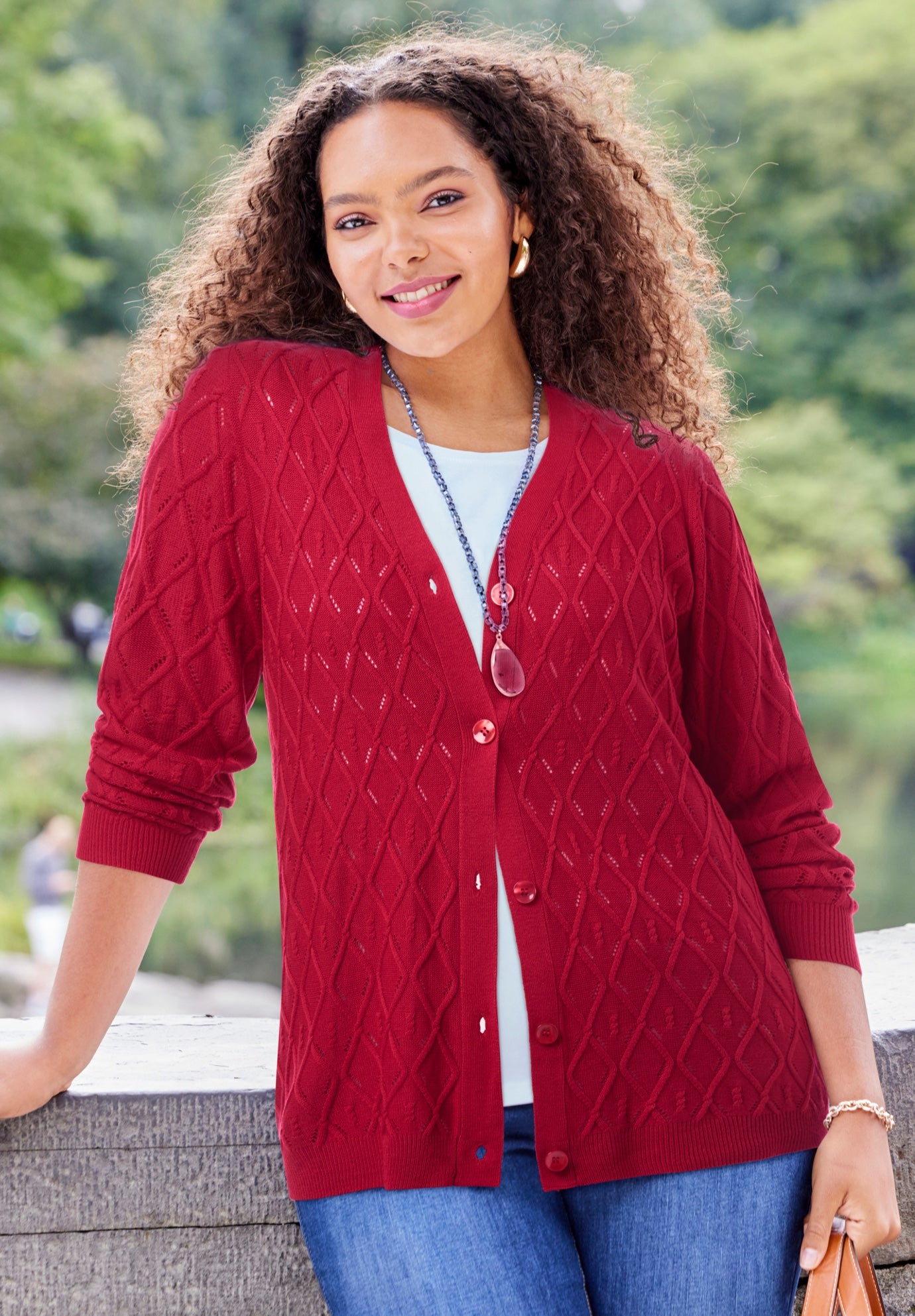 Pointelle V-Neck Cardigan image number 0
