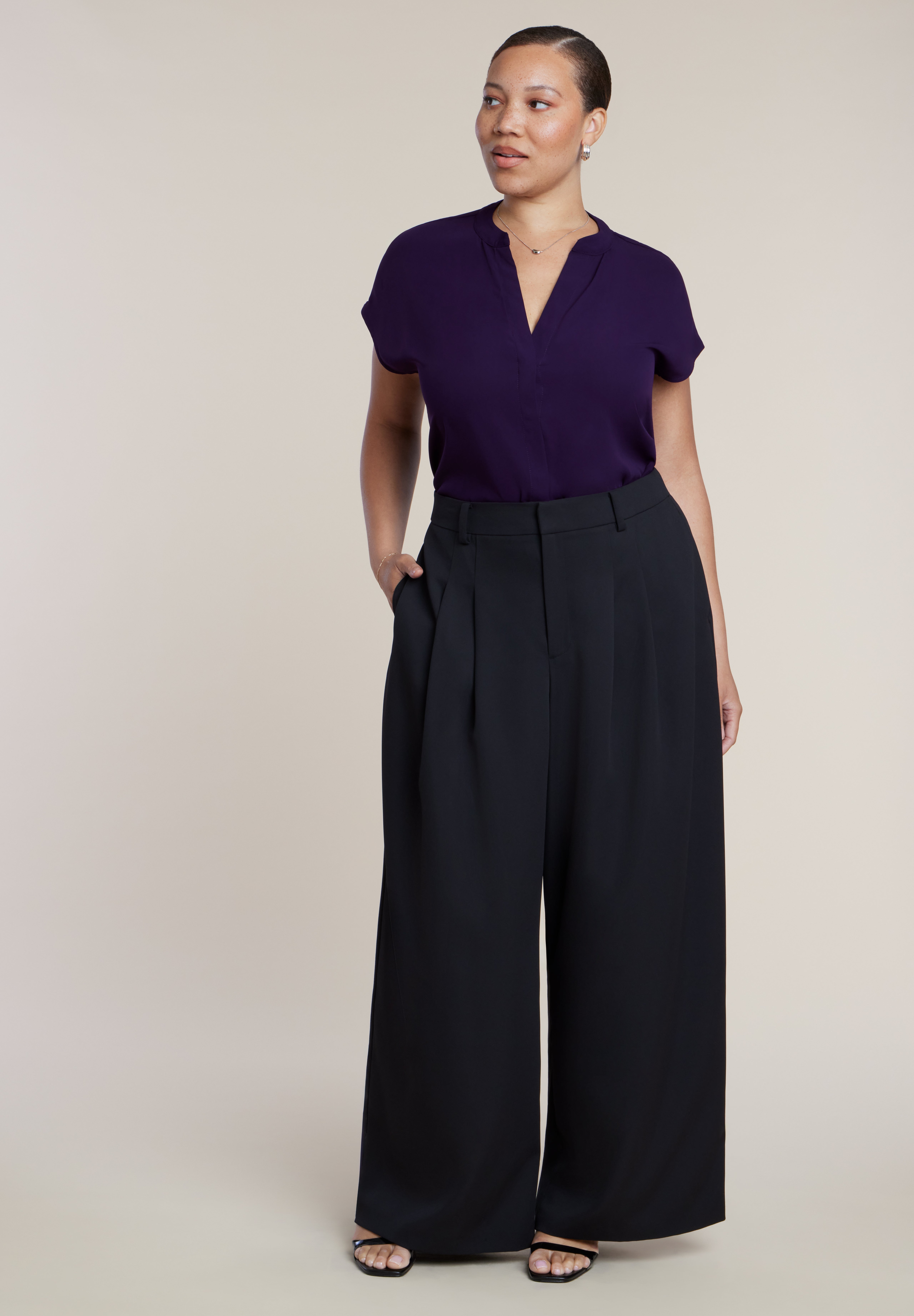 Short-Sleeve Notch Collar Blouse image number 2