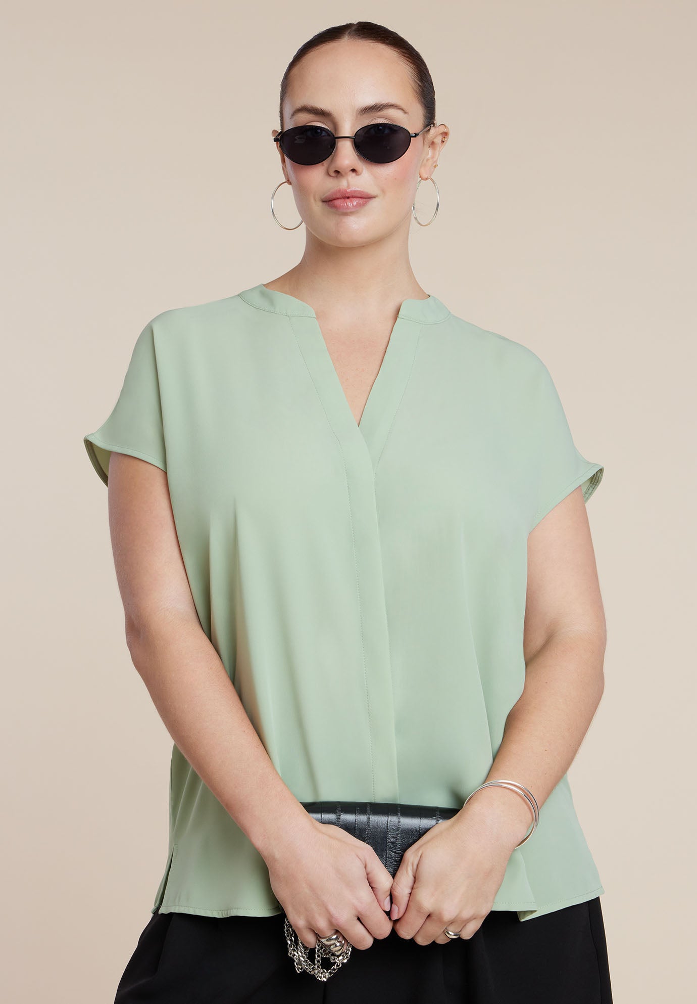 Short-Sleeve Notch Collar Blouse image number 2