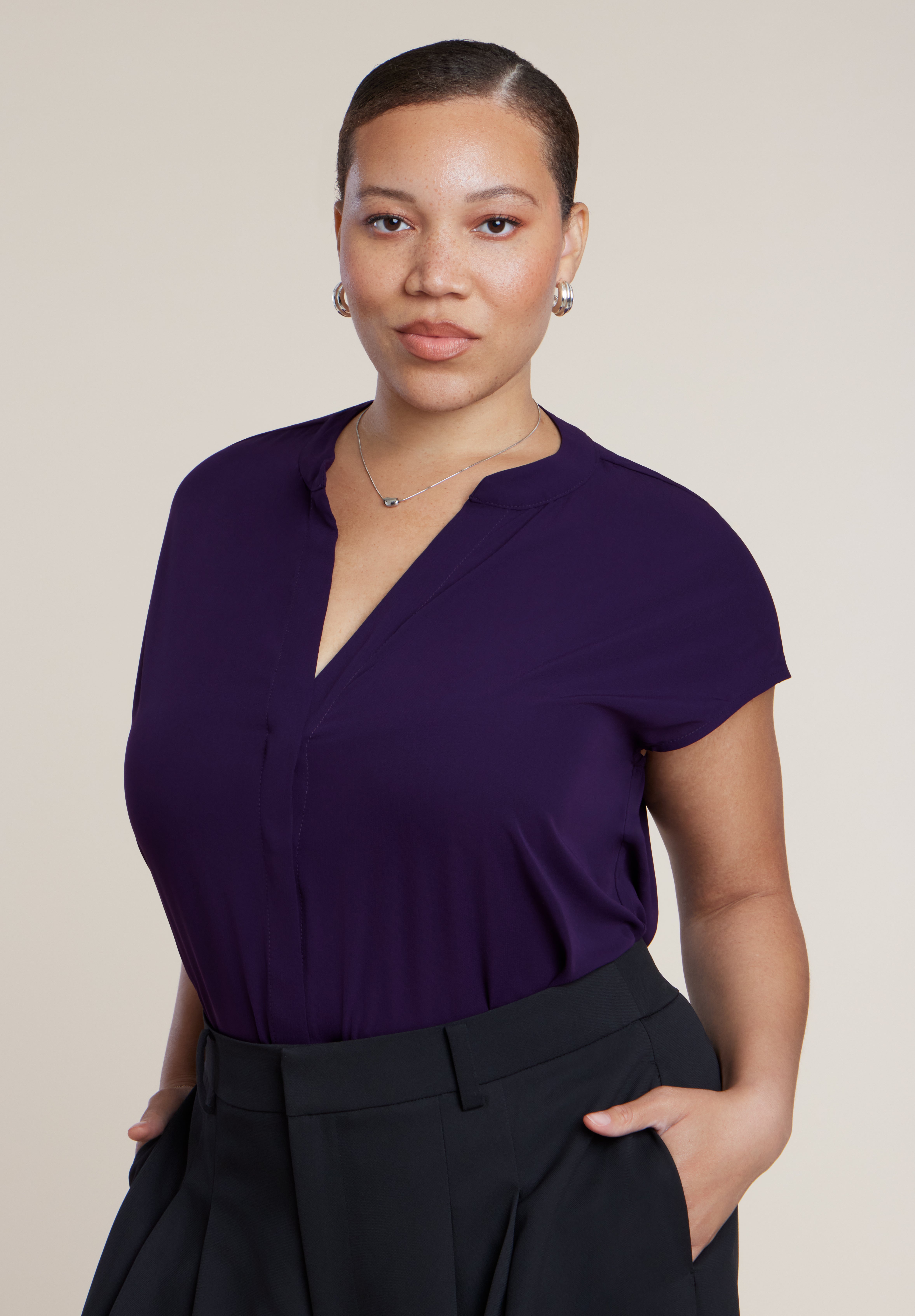 Short-Sleeve Notch Collar Blouse image number 0