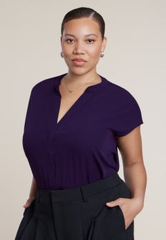 Short-Sleeve Notch Collar Blouse
