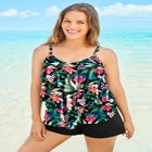 Longer-Length Tiered-Ruffle Tankini Top image number null